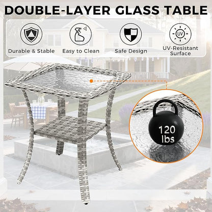 8-Seat Modern Patio Furniture Set with Swivel Rocking Chairs, Thick 4″ Cushions, Dual-Strand Wicker Rattan, Rust-Resistant Steel Frame – Outdoor Conversation & Modular Sectional,Black