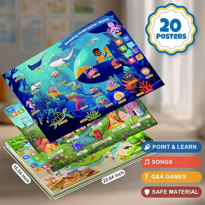 Talking Pen + 20 Interactive Learning Posters for Toddlers 1-3 | Educational Toys for 3 4 5 6 Year Olds |Homeschool Essential for Preschool, Gifts for Boys & Girls