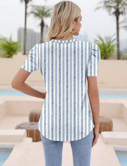 Ivicoer Puff Short Sleeve Shirt for Women Eyelet Tops Summer Crewneck Blouse Loose Fit S-XXL