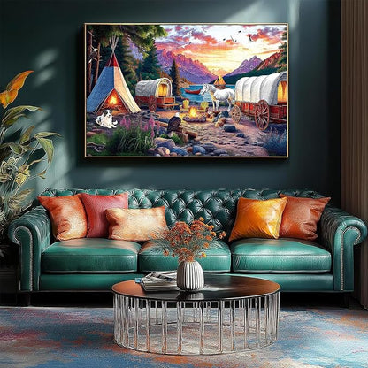 500 Pieces Puzzle for Adults, Puzzles for Adults 500 Pieces, Mountain Lake Horse Camping Jigsaw Puzzle, Home Decor Birthday Party Gift Toy, Finished Size is 20.5 X 15 in