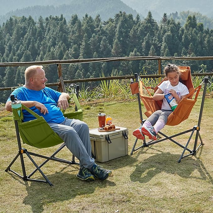TIMBER RIDGE Hammock Camping Chair with Adjustable Backrest, Heavy Duty Folding Hammock Chair Supports 300lbs, Portable Hammock Chair for Camping, Travelling and Patio, Green 2 Pack