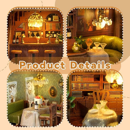 Flever Dollhouse Miniature DIY House Kit Creative Room with Furniture for Romantic Valentine's Gift (Corner Restaurant)