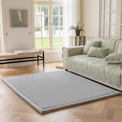 Faux Rabbit Fur Rug - 1.18" Thick Soft Fluffy Area Rug, Non-Slip Memory Foam Crawling Mat, Light Gray, 59"x59"