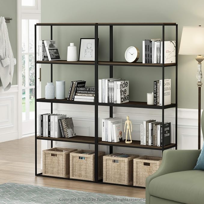 Furinno Moretti Modern Wide Stackable Metal Shelf, Columbia Walnut