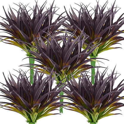 32 Pcs Artificial Grass Fake Grass Plants 17.3in Outdoor Plants UV Resistant Faux Greenery Stems for Home Window Garden Office Patio Pathway Front Porch Halloween Décor Light Green & Purple