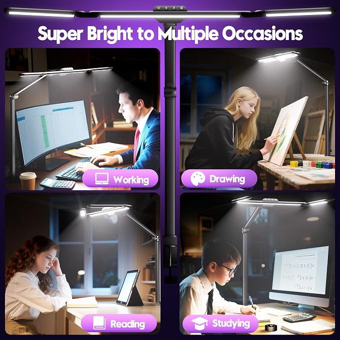 Quntis 32.5" Architect Desk Lamps for Office Home Dorm - Eye Care 3 Light Bar 1100LM Bright, Ambient Backlight, Radar Sensor, Remote Control, 2H Timer, Workbench Drafting Reading Video Conference Task