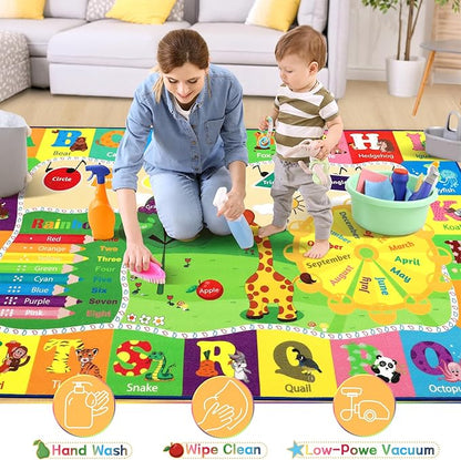 Chicrug Educational 3x5 Kids Area Rug for Playroom, TPR Non Slip Kids Classroom Carpet Rug for Learning ABC Animal, Shape Color Fruit, Washable Play Mat Rug for Children Nursery Toddler Room Decor