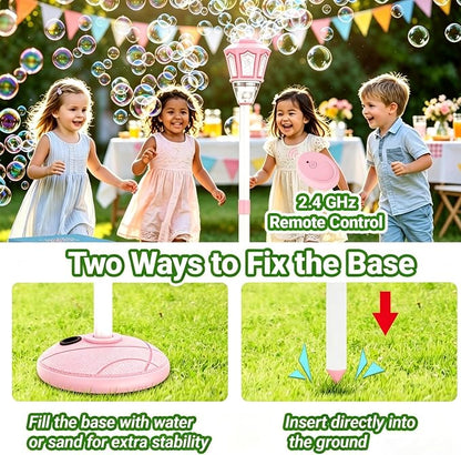 Automatic Bubble Machine for Kids, 47 Inch Vertical Adjustable Height & Handheld Bubble Blower, 10-Hole High Output Bubble Maker with Lights Music, Rechargeable Battery for Party Wedding Birthday