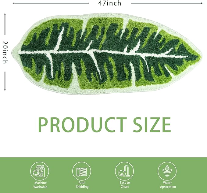 Leaf Kids Rug Green Bathroom Runner Rug Small Cute Bath Mat Nursery Boho Area Rug Non Slip Long Carpet for Bedroom Children Room Kitchen Monstera Plant Home Decor 20x47 inch