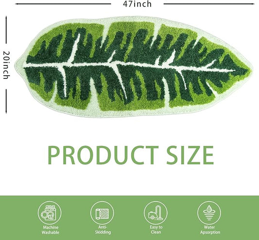 Leaf Kids Rug Green Bathroom Runner Rug Small Cute Bath Mat Nursery Boho Area Rug Non Slip Long Carpet for Bedroom Children Room Kitchen Monstera Plant Home Decor 20x47 inch