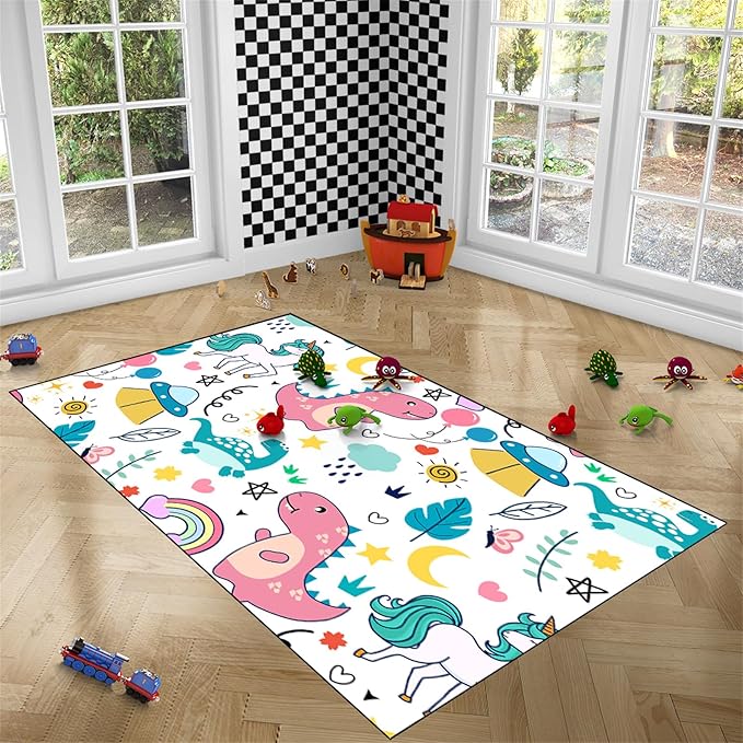 Dinosaur Rugs for Boys Bedroom - Dinosaur Room Decor for Boys Kids Area Rug Dinosaur Rug Boys Rugs for Bedroom Dinosaur Carpet Rugs Kids Play Rugs Cute Cartoon Dinosaur Decor,5'×7'