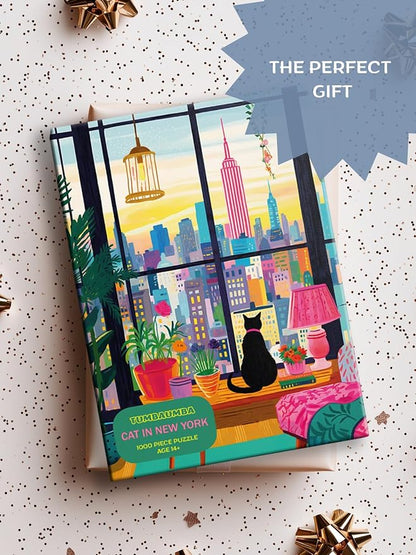 Puzzle for Adults 1000 Pieces, Cat in New York, Colorful Relaxing Jigsaw Puzzle, Mate Finish, Poster Included 1000 piece Puzzle for Adults, Stress Relief Art Puzzle.