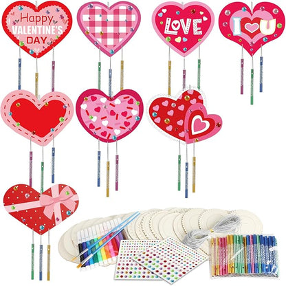 gisgfim 16 Pack Heart Wind Chime Crafts Kits for Kids Make Your Own Valentine's Day Craft Love Crafts Wooden DIY Arts for Valentine Party School Classroom Decorations Supplies Birthday Favors