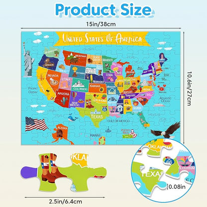 Jeacirio 4 Pack 100 Piece Puzzles for Kids Ages 4-6 6-8 8-10, Educational Jigsaw Puzzles for Kids, USA Map Ocean Animals Space Wild Animals Puzzle Set, Learning Toys Gifts for Boys Girls