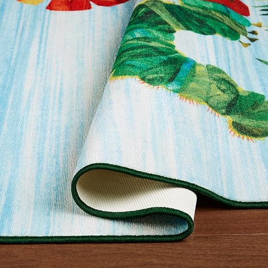 Eric Carle Home Dynamix The Very Hungry Caterpillar Elementary Sun Scene Kids Machine Washable Area Rug, Blue/Green, 35"x51"