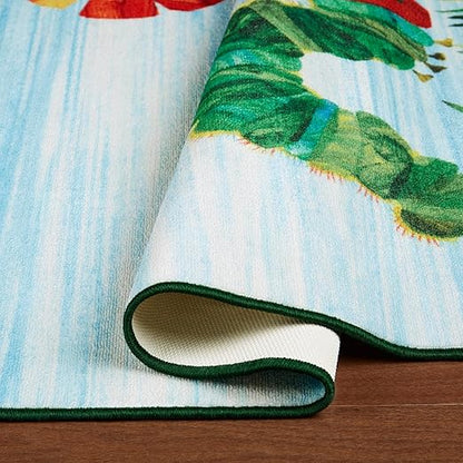 Eric Carle Home Dynamix The Very Hungry Caterpillar Elementary Sun Scene Kids Machine Washable Area Rug, Blue/Green, 35"x51"