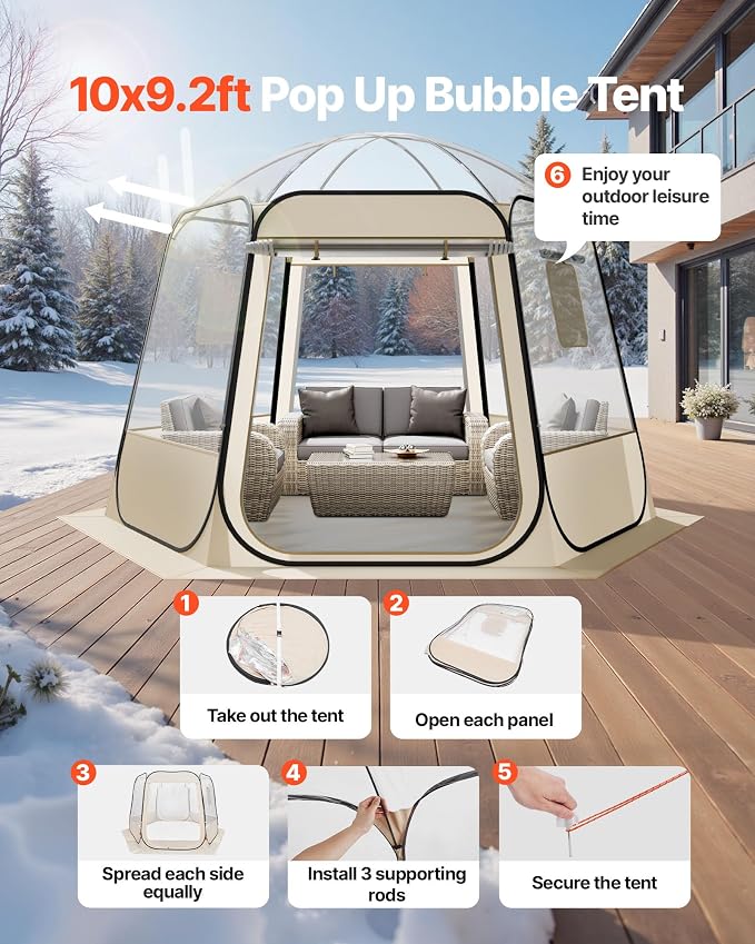 VEVOR Pop up Sports Tent, 8 Sizes Optional Clear Bubble Tent for 1-6 Person, Waterproof Outdoor Pod with Floor Mat & Top Cover, Garden Igloo Dome Tents Camping Shelter for Sports Watching