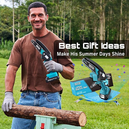 Seesii Mini Chainsaw, 6-inch Mini Chainsaw Cordless, Handheld Electric Power Chain Saw with Battery, for Tree Trimming Wood Cutting,Gifts for Father, Dad, Husband, Men