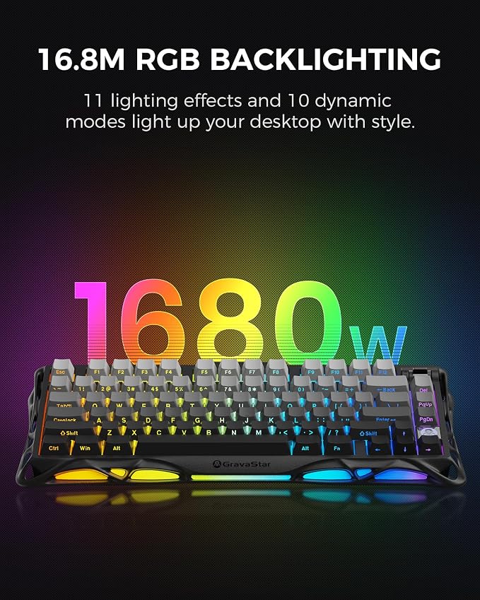 GravaStar Mercury K1 75% Wireless Mechanical Gaming Keyboard RGB Backlit | Gasket Mount, Hot Swappable Linear Switches, Creamy Sound Keyboard, 2.4GHz/USB-C/Bluetooth 5.0, for Win/Mac【Gradient Black】