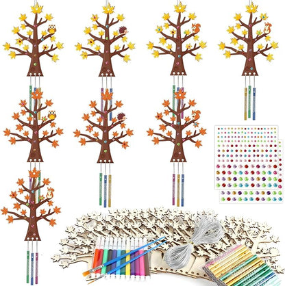 gisgfim 16 Pack Fall Wind Chime Crafts Kits for Kids Make Your Own Thanksgiving Maple Tree Wind Chime Wooden DIY Arts and Crafts for Autumn Party School Classroom Decorations Supplies Birthday Favors