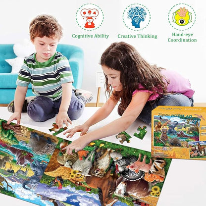 RANSUNN Puzzles for Kids Ages 4-6 - Farm & Wild Animal,2 Packs 60 Piece Puzzle for Kids Ages 3-5 6-8,Toddler Children Learning Educational Jigsaw Puzzles Toys for Boys and Girls.