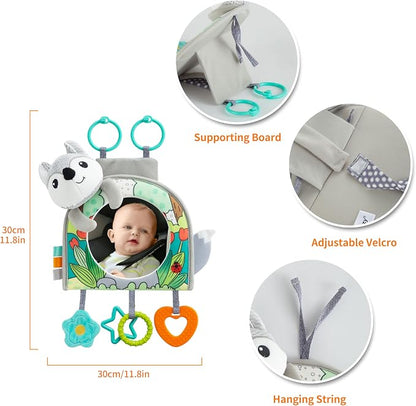 Lynncare Car Seat Toy, Baby Car Mirror Toy for Rear Facing, Travel Baby Activity Center with Hanging Engaging Toys for Infants Babies 0-6-12-18 Months Boy Girl
