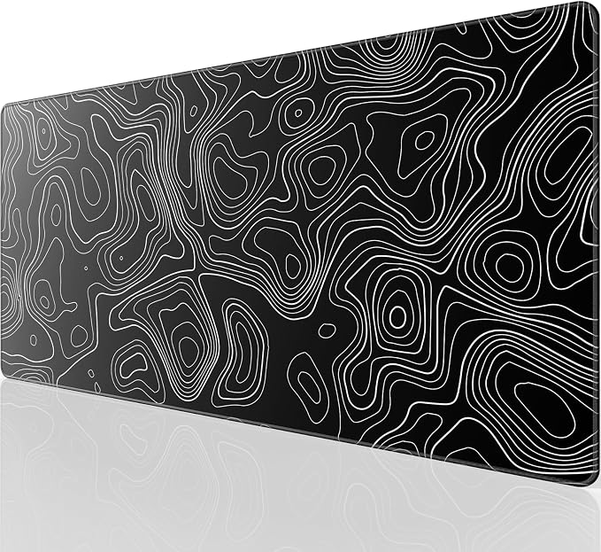 KTRIO Large Gaming Mouse Pad, 31.5 x 15.7 in, Black Topographic, XXL | Smooth Micro-Weave Surface, Artistic Pattern Design, Non-Slip Rubber Base, Durable Stitched Edges, Office & Home Use