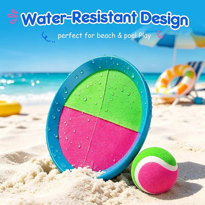 EVERICH Upgraded Toss and Catch Ball Game Set - Indoor and Outdoor Games for Kids 3-12, Beach Sand Pool Water Toy Includes 2 Paddles 2 Sticky Balls, Great Birthday Easter Gifts for Boys Girls
