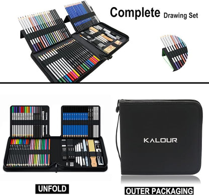 KALOUR 82 Pack Drawing Sketching Kit, Pro Art Supplies with Sketchbook, Include Tutorial,Colored, Graphite, Charcoal, Watercolor,Metallic & Pastel Pencils, Drawing Set for Adults Teens Beginner