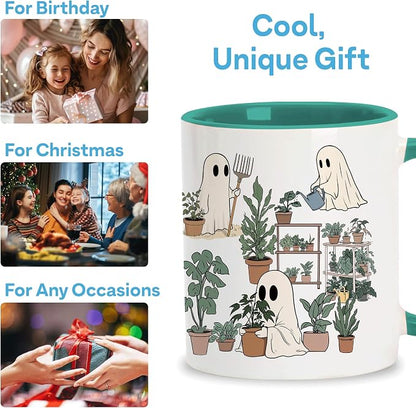 Hyturtle Cute Ghost Plant Mug Gifts For Plant Lovers on Birthday, Halloween | Garden Gifts for women, Gardening 11oz Ceramic Cup, Ghost Mug, Vivid double-sided fade-resistant print, Comfort grip handle