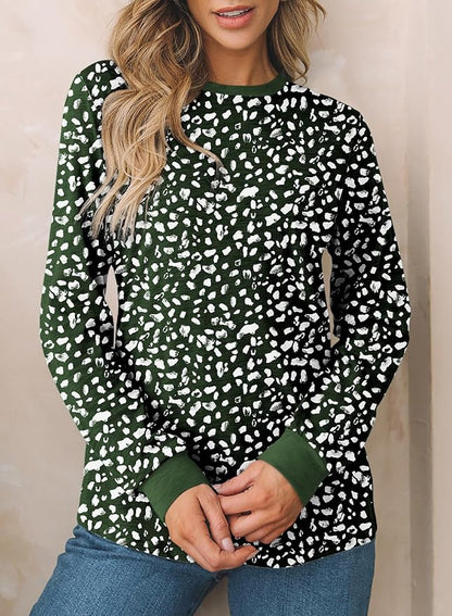 EVALESS Womens Crewneck Long Sleeve Tops Casual Polka Dots Tops Fall 2026 Tshirts Shirts