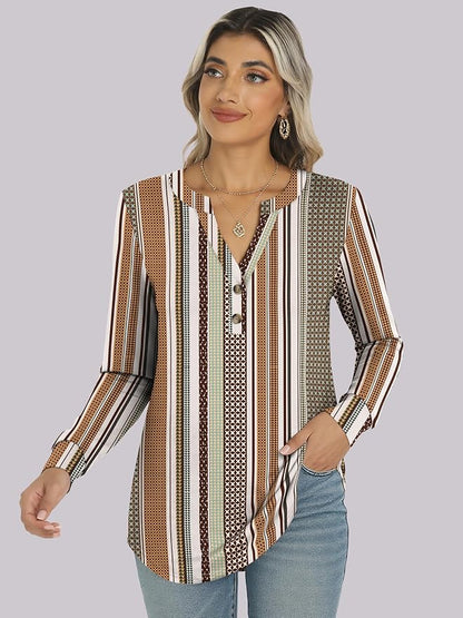 ANRABESS Women's Long Sleeve Shirts 2026 Spring Fashion Dressy Casual Tops Trendy Henley Blouses Cute Work Outfits Clothes