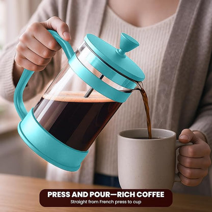 Utopia Kitchen 12 oz Glass French Press, French Press Coffee Maker, Tea Press, Triple-Layer Filter for Smooth Brew, Heat-Resistant Borosilicate Glass, Stainless Steel Plunger, Aqua