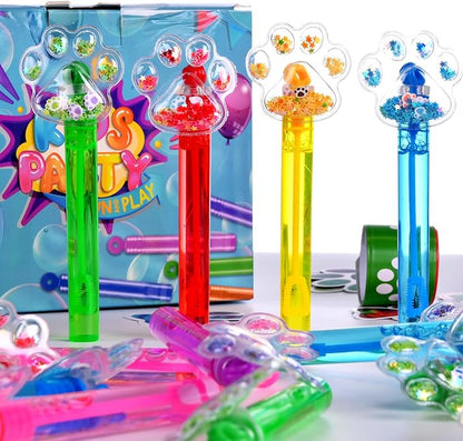 24PCS Glitter Paw Print Bubble Wands for Kids Paw Blue Puppy Dog Party Favors Supplies Decorations Pinata Filler Goodie Bags Suffer Classroom Prizes Birthday Gifts