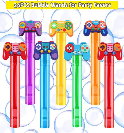 24Pcs Video Game Bubble Wands for Kids Party Favors Supplies Decorations, Pinata Goodie Bag Stuffers & Classroom Prizes Valentines Easter Halloween Christmas Stuffers
