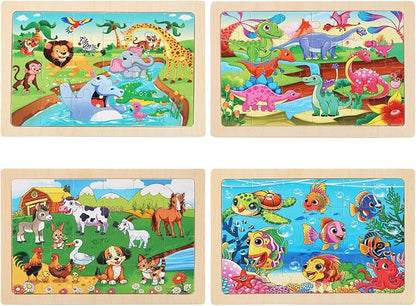 Puzzles for Kids Ages 4-6, 4 Packs 24 Piece Wooden Jigsaw Puzzle for Toddlers 5-8, Preschool Educational Puzzle Boards Toys Gifts for 4 5 6 7 8 Boys Girls