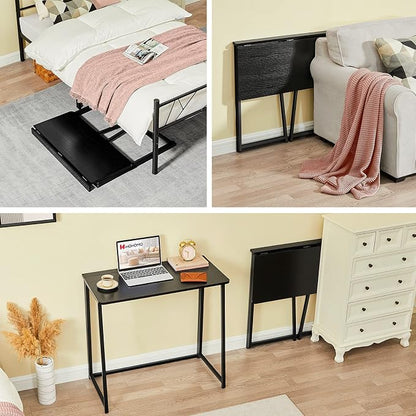 WOHOMO Folding Desk, 31.5" Foldable Computer Table for Small Spaces, Black | Easy Assembly and Fold, Sturdy Home office desks for Study Bedroom Dorm Space Saving Writing Work Apartment