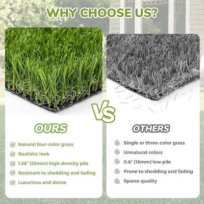 Artificial Grass Rug Indoor Outdoor, 5 x 6FT Faux Grass Turf with Drainage Holes, Realistic Artificial Lawn Rug Dog Pets Mat, Turf Carpet for Garden Lawn Landscape Balcony Patio Backyard Decor
