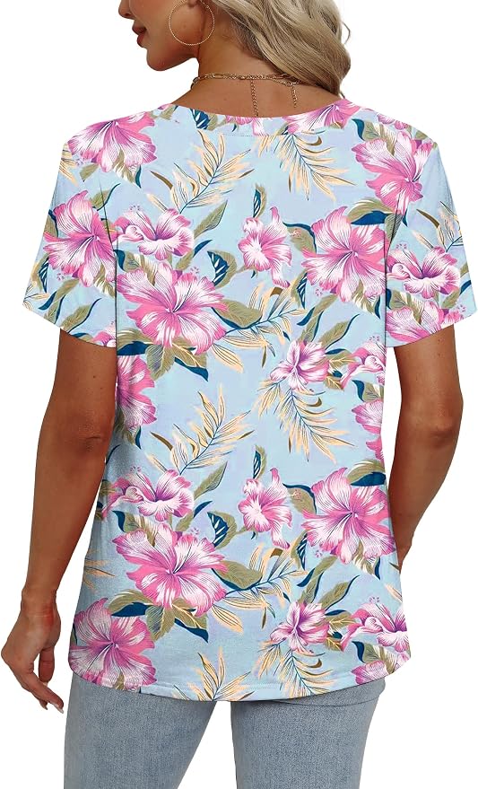 Alaroo Womens Summer Tops 2026 V Neck Short Sleeve Shirts Trendy Dressy Casual Vacation Outfits Printed