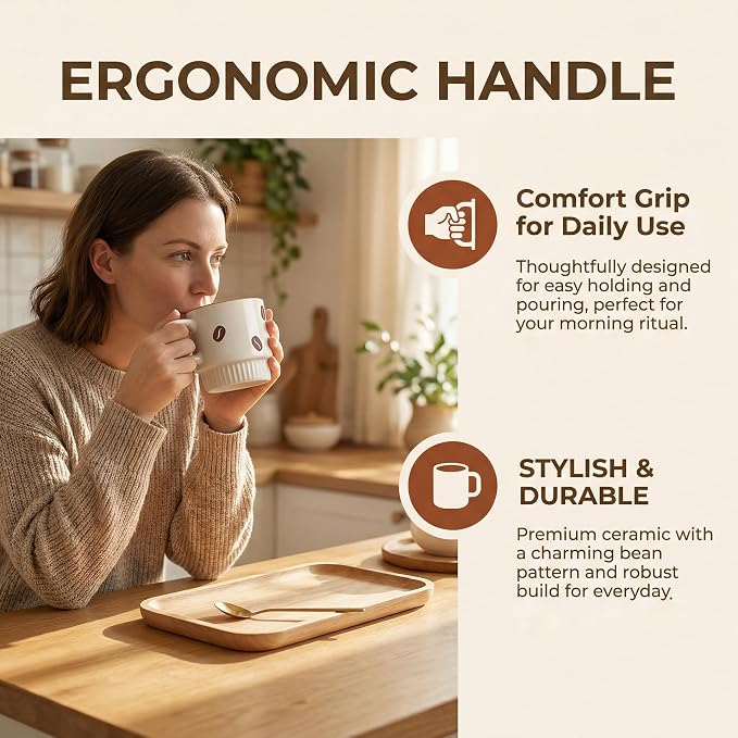 Stackable Coffee Mug Sets of 4 with Rack Tea Cup Set with Spoon 11oz for Coffee, Tea, Cocoa, Cappuccino, Hot Chocolate Ceramic Espresso Cups with Coffee Cup Holder, theme of Trendy