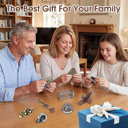 Wettarn 9 Pcs Metal Brain Teaser Puzzles 3D Steel Puzzle Set for Adults IQ Logic Challenge Disentanglement Unlock Interlocking Games Smart Logic Test Toys for Adults Mind Challenge(Stylish Style)