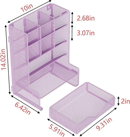 BOHDK Pen Organizer for Desk, Multi-Functional Desk Organizer, Wall Mount Pen Holder with Drawer for School, Office, Home, Art Supplies, Purple
