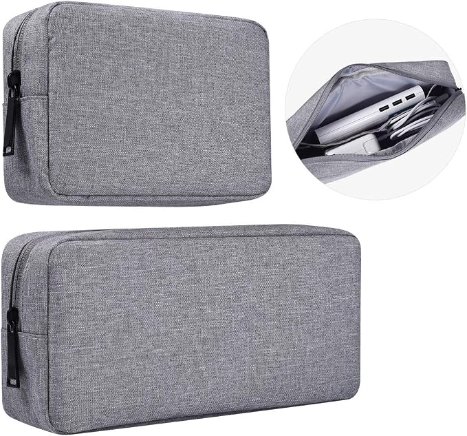 Portable Electronics Accessories Storage Bag, 2PCS Big + Small Carrying Case Travel Cable Organizer Cosmetic Bag Pouch Compatible Hard Drive, Power Bank, Mouse, Laptop Charger, Cellphone, Gray