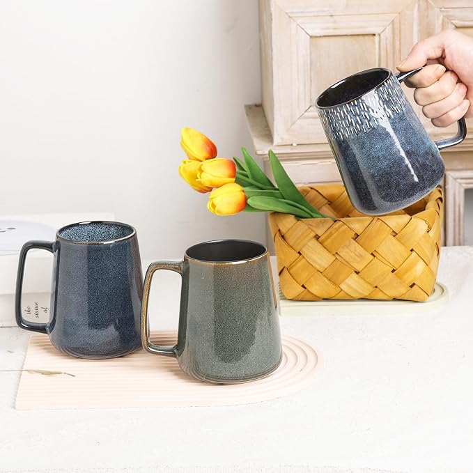 Large Ceramics Coffee Mugs,24 OZ,Large Handle Design,Extra Large Tea and Coffee Cup for Office and Home，Microwave And Dishwasher Safe(Color:24 oz blue)