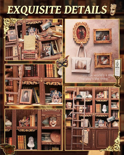 CUTEBEE Book Nook Kit - DIY Miniature House Dollhouse Kit for Adults and Teens, Booknook Tiny House Bookshelf 3D Wooden Puzzle, Gifts for Family (Drama Bookshop)
