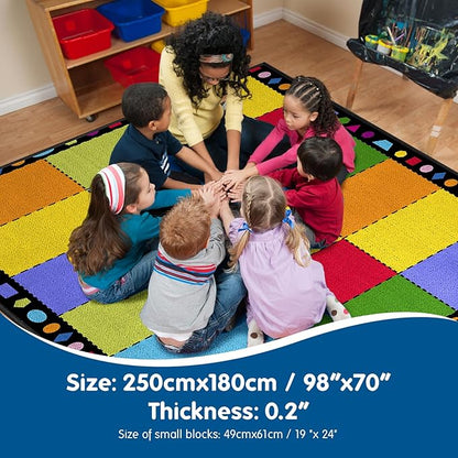 Booooom Jackson Classroom Rug Elementary, Large Classroom Carpet Preshool Seating Rug for School, Children's Classroom Area Rug Carpet with Non-Slip Backing（8.2 x 5.9 ft,18Seat GMTmt