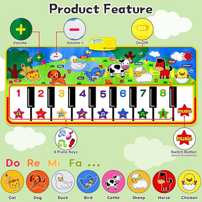 M SANMERSEN Piano Mat - 53" x 23" Musical Mat 8 Animals Sounds Dance Mat for Kids Touch Play Dancing Mat Toy Gifts for 1 2 3 4 5 6 Year Old Girls Boys Toddlers