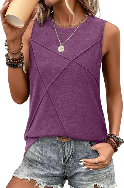 WIHOLL Women's Sleeveless Summer Crewneck Loose Fit Tank Tops