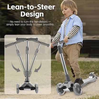 3 Wheel Scooter for Kids Ages 6-12,Kids Scooter with Light Up Wheels, Sturdy Deck Design, and 4 Height Adjustable Suitable for Kid Ages 3-12