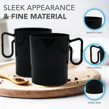 Party Essentials 8-Ounce Hard Plastic Coffee Cup/Tea Mug with Handle, 20-Count, Bistro Black (Pack of 6)